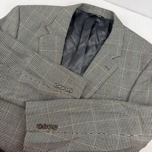 Jos A Bank Mens Blazer 44L Grey Silk Wool Houndstooth Windowpane Sport Coat